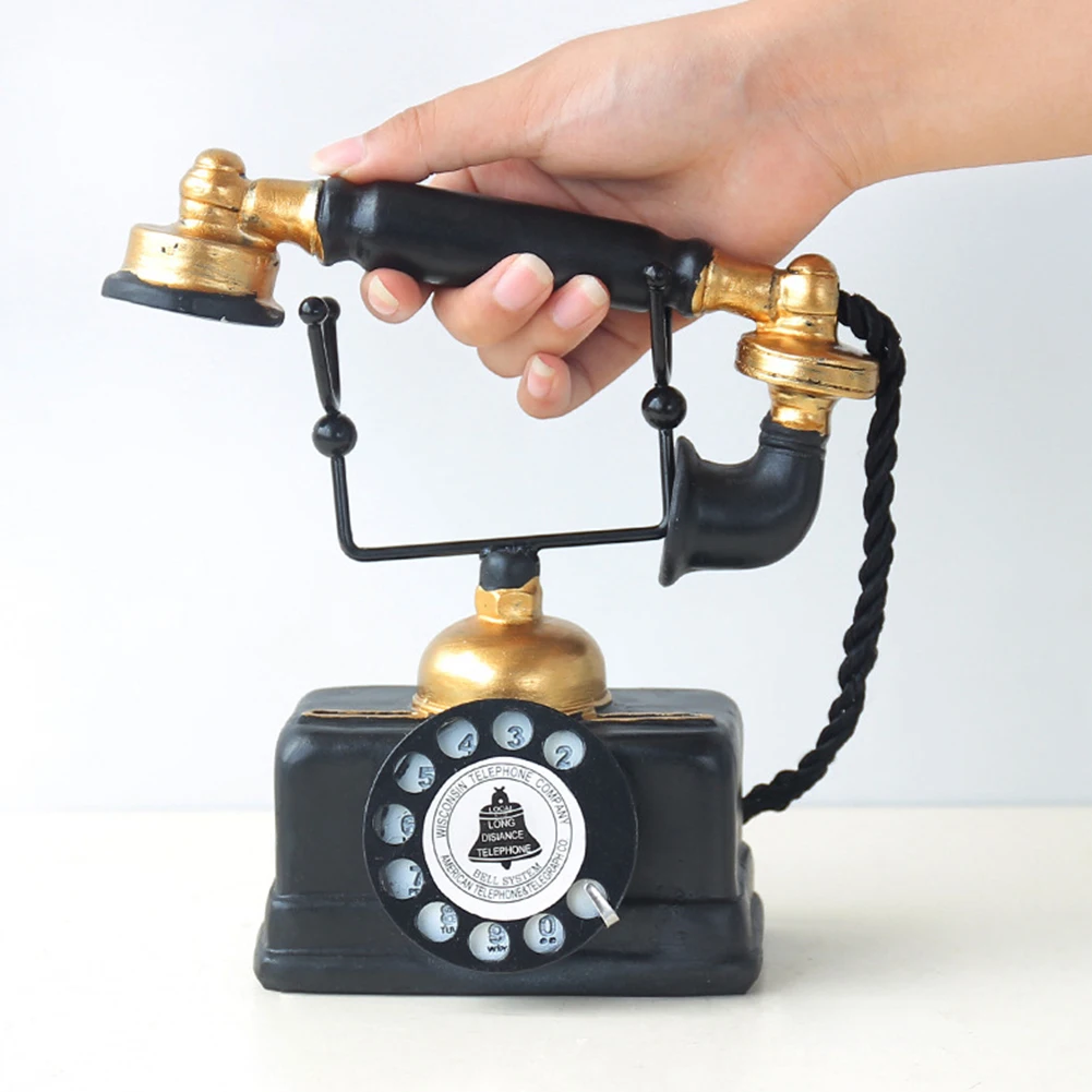 Винтажная телефонная модель Ретро стиль орнамент декоративный Смола ремесла Декор на стол черный
