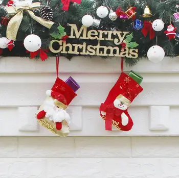 

4pc/set Merry Christmas 9.5x16x13cm santa claus +santa snowboy candy bag socks Christmas tree stand Hanging Gift party decor