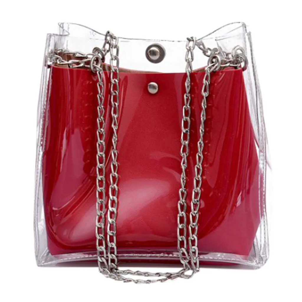 

Women Small Bucket Bags Plastic Transparent Totes Composite Chain Bag Female Mini Jelly Handbags 2019 summer luxury brand
