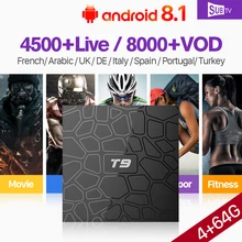 4K IPTV France Arabic Android 8.1 T9 Dual-Band WiFi Support BT 4G/64G Full HD IPTV Portugal Spain Turkey Italy IPTV Subscription