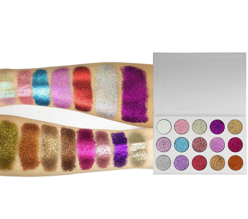 

Free Custom Logo Private Label Need Minimum 15 color Pressed Glitter Eye Shadow Bright Rainbow Giltter Eyeshadow Palette