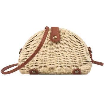 

Mini Weave Straw Shoulder Handbag Fashion Summer Woman Mini Weave Beach Shoulder Bags Ladies Bohemian Style Leisure Handbags