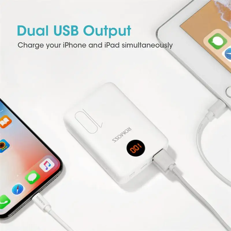 Günstig ROMOSS OM10 10000mAh Power Bank Mit Doppel USB Port Kabel Externe Batterie Pack Reise Größe Tragbare Ladegerät Für Tablet iPhone