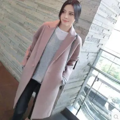 Новое поступление весна Для женщин шерстяные куртки средней длины свободные с длинным рукавом Однобортный розовый Шерстяное пальто для женщин CJJ0005