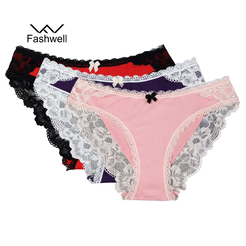 Fashwell Для женщин сексуальные трусики хлопковые кружевные Трусы Женские панталоны