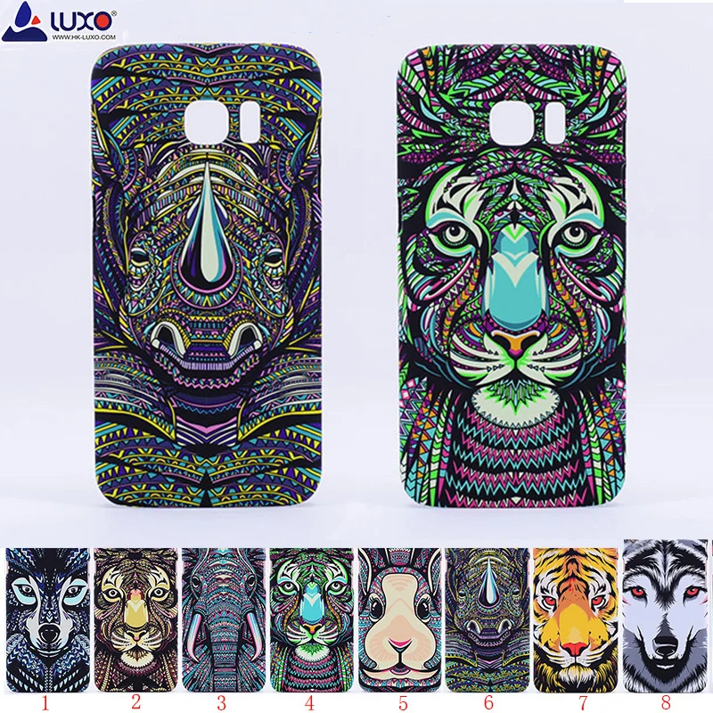 

for Samsung Galaxy S6 S7 Edge Plus Forest King Aztec Animals Lion Wolf Owl Pattern PC Hard Glow In The Dark Luminous Case Cover