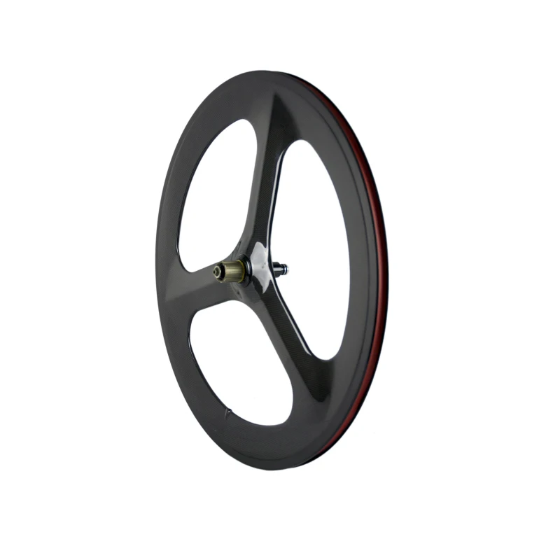 Discount Wholesale 3 spoke wheel T700 Full Carbon Fibre Road Bike Fixed Gear Bike Tri SpokeCarbon Wheelset Track Bike 4