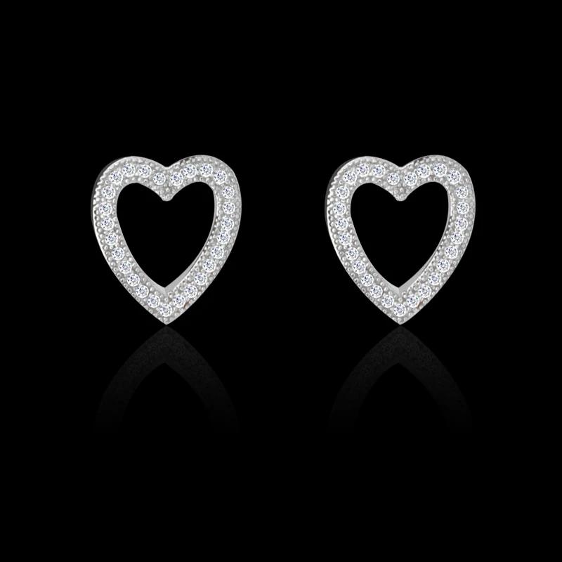 Крошечные полые геометрические серьги с надписью Love Heart Zirconia 925 серебряные