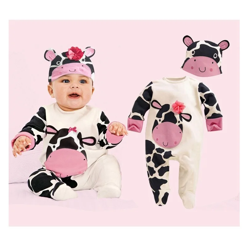 

Animal Baby Footcover Long Rompers Hat Sets Milk Newborn One-Piece Clothes Bebe Jumpsuits Cute Babywear 100% Cotton