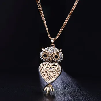 

Clear Crystal Owl Necklaces Pendant Hollow Owl Heart Pendants Women Long Multi Chain Statement Necklace Jewellery Party Gift