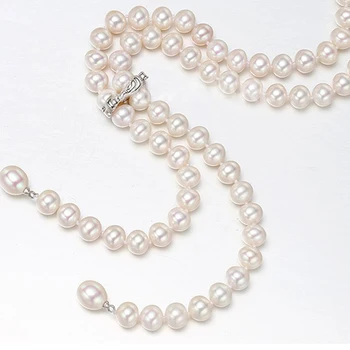 

PEISENI 100% natural freshwater pearl long necklace 8-9 MM Pearl Lady Wedding Party Rope Necklace For Women Best Gifts