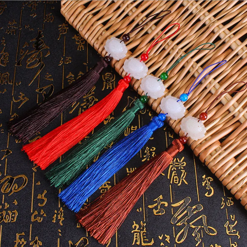 cheap 8PCS X 12CM Fringe Trim Tassels with Jade for DIY Craft Making Jewelry Curtains Phone Clothing Bags Pillow Bookmark Decoration
