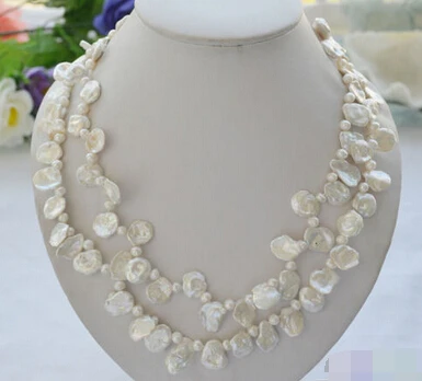 

Miss charm Jew.725 2row 15mm WHITE BAROQUE lamina KESHI REBORN PEARL NECKLACE