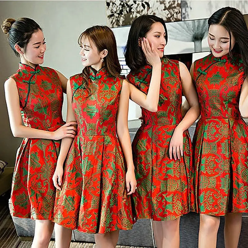 Traditional Bridesmaid Dress Korean Party Dresses Qipao Modern