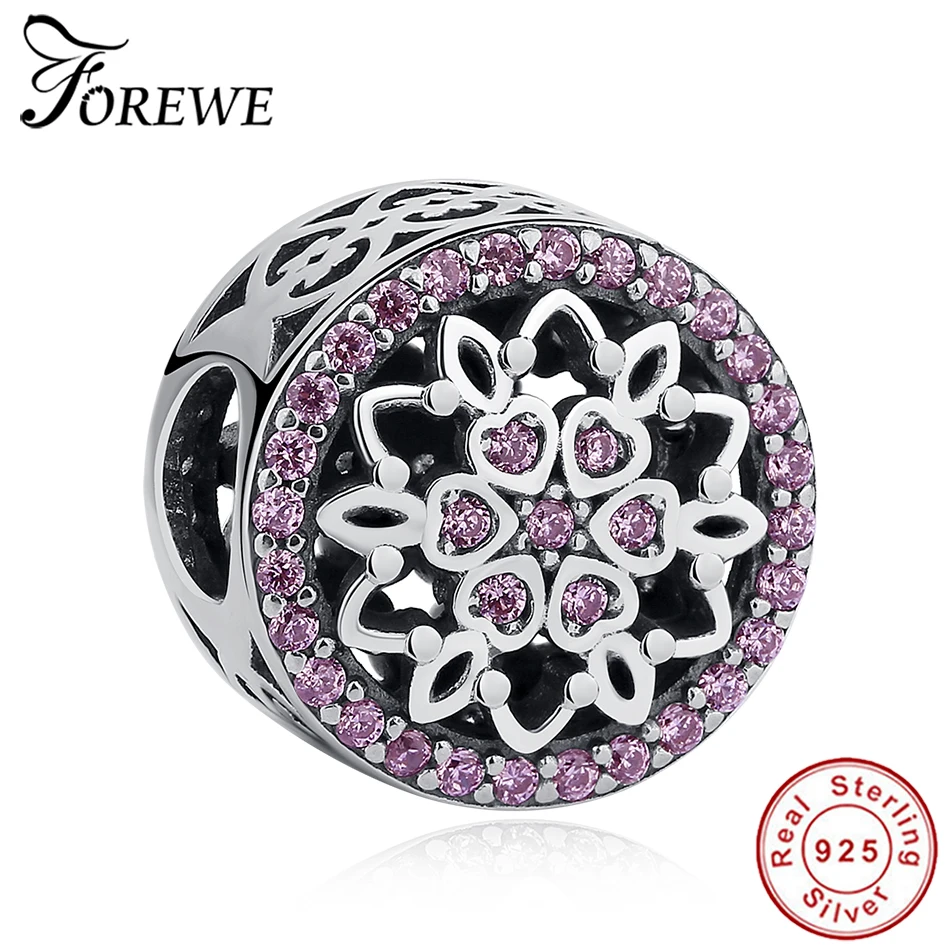 

Forewe Real 925 Sterling Silver Luminous Purple Flower Beads Charms fit Original Bracelets & Necklaces Chain Jewelry