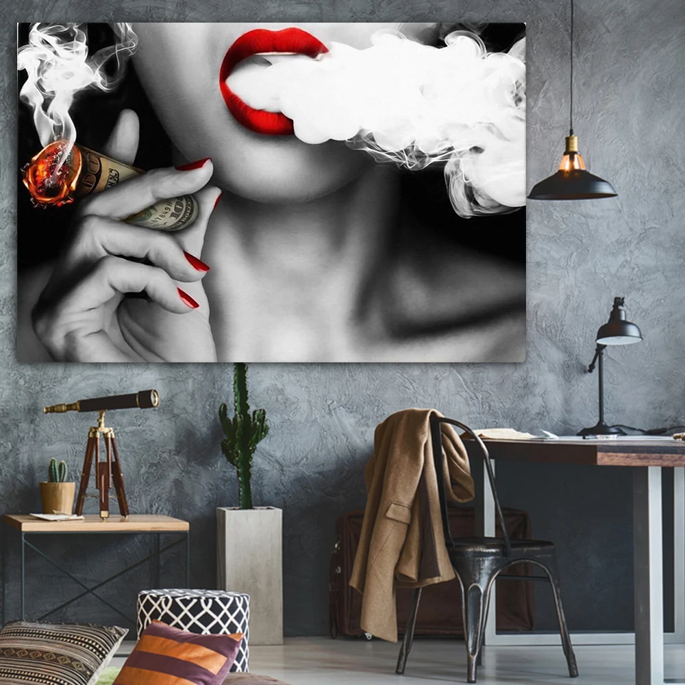 

Wall Art Canvas Paintings 1 Pc Graffiti U.S.Dollar Money Clouds Girl sexy lips Abstract Poster Pictures Home Decor Living Room