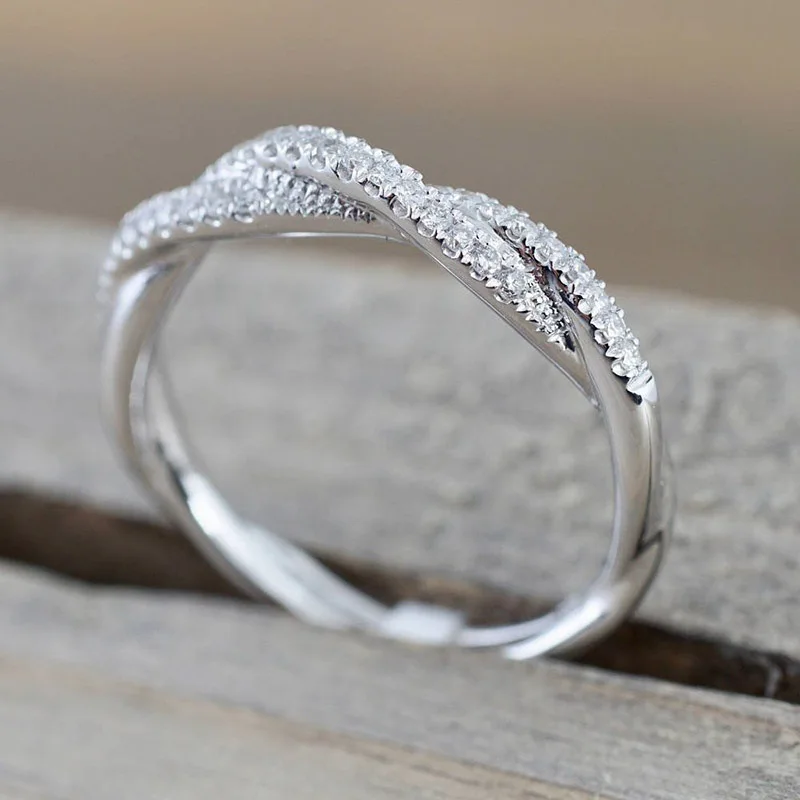 

IPARAM Pattern Twisted Rope Hemp Flowers Ring Plating Rose Gold Silver Micro Cubic Zirconia Tail Ring Fashion Women's Jewelry