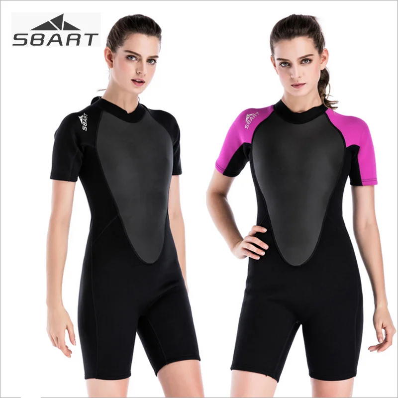 

Sbart Women Short Wetsuit Vest Black Red Back Zipper Fitness 2mm Neoprene Thermal Coldproof Sunscreen Anti-jellyfish for Snorkel