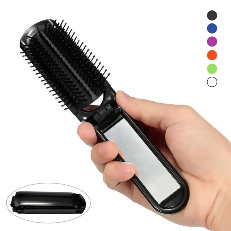 Portable Folding Hair Brush With Mirror Travel Pocket Hairbrush Compact