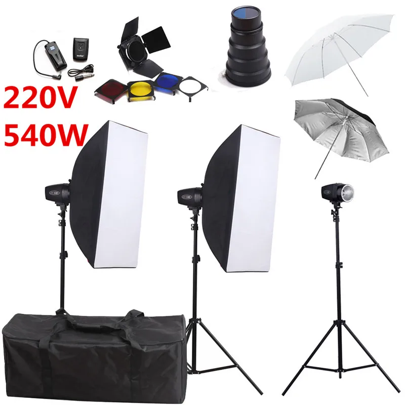 bilder für Fotografie Studio Flash Beleuchtung Kits 540ws 220 V Godox Storbe Licht + Softbox + Snoot Torblende + Ständer + Regenschirm + Trigger Empfänger Set bilder für Fotografie Studio Flash Beleuchtung Kits 540ws 220 V Godox Storbe Licht + Softbox + Snoot Torblende + Ständer + Regenschirm + Trigger Empfänger Set