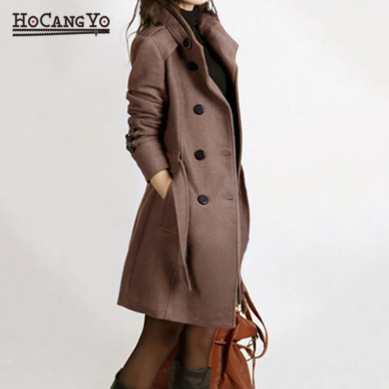 Новинка, женское длинное пальто и куртка, Осень-зима, элегантное женское шерстяное пальто, длинные куртки, Корейская версия, тонкий Тренч, пальто с лямками