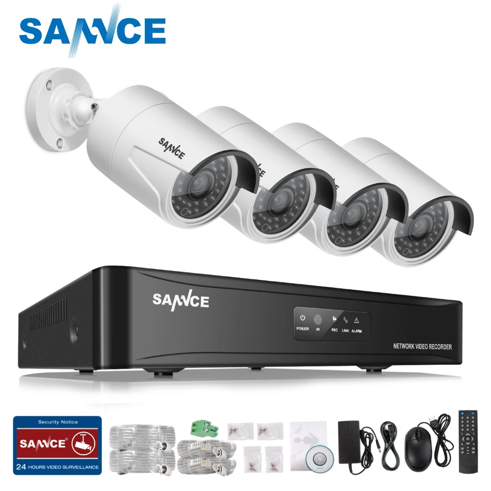SANNCE 4CH NVR 960 P Ip сети PoE Видео Запись 1.3 М ИК открытый CCTV Камеры Системы Безопасности
