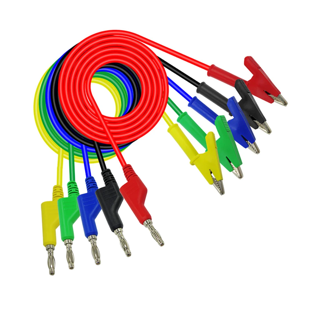 

5Pcs Lead Wire 4mm Alligator Clip Probe Measure Tool Instrument Copper Crocodile Test Electrical 1m Cable Banana Plug Multimeter