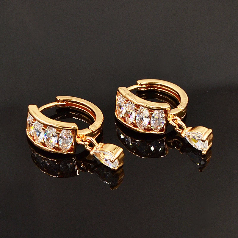 

Women Crystal Gold Color Hoop Earrings Round CZ Huggies Earrings Jewelry