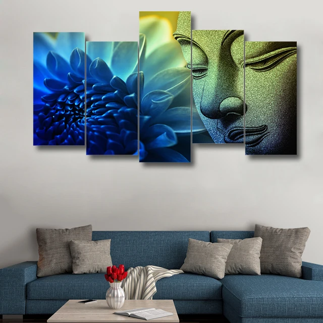 5 pieces hd printed buddha flower amazing painting canvas 5 panels