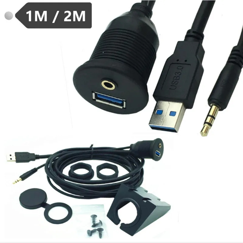 Usb 3.0 & 3.5mm To Usb&3.5mm Aux Extension Flush Mount Cable Cord Kit