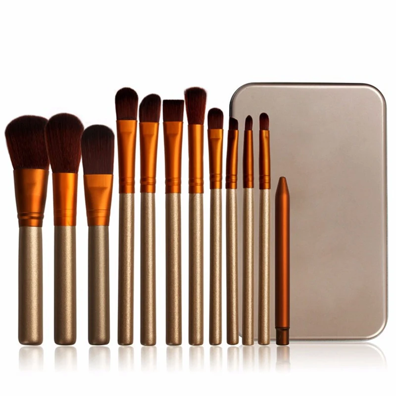 

Brand 12 pcs Makeup Brushes Set Eye shadow powder Eyeliner Make up Brushes Brown Kit Maquiagen Synthetic Hair With Metal Boxes