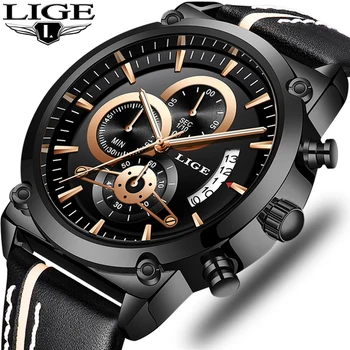 

LIGE Brand Wristwatches Fashion New Arrival Calendar Casual Men Watches High Quality Leather Strap Chronograph Quartz watch Gift