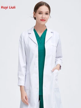 

Ruyi Liuli White Lab Coat For Women Man Button closure Doctor Uniform Hospital Scrubs Out Wear Medical Clothing Surgical Gown
