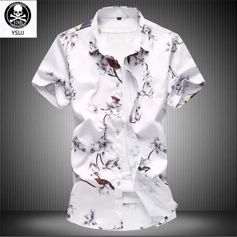 Summer Chinese Style Short Sleeve Shirt Men Flower Bird Printed Leisure Casual Business Half-sleeve 7XL | Мужская одежда