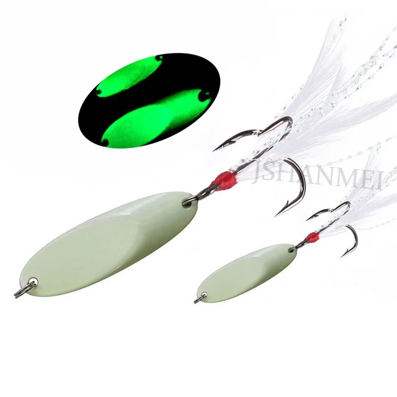 

10 pcs/lotLuminous Fishing Lures artificial bait metal lure with feather treble hook Baits jig wobbler lure fishing tackle