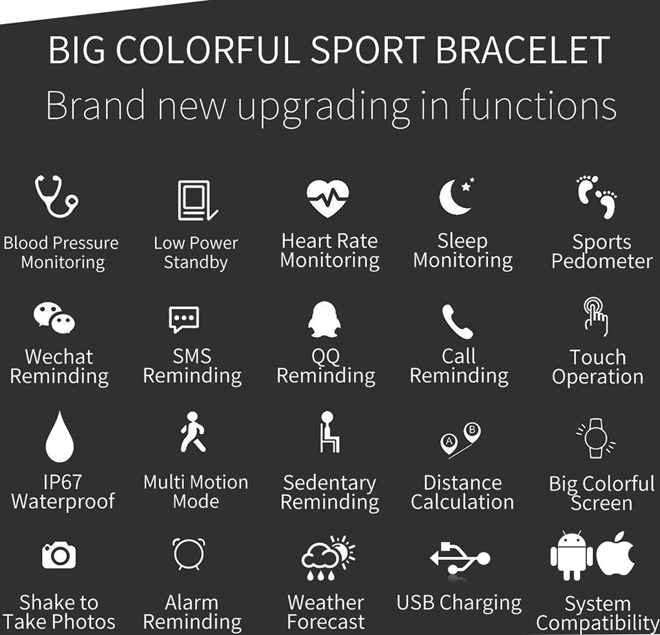 ALANGDUO M3PLUS Smart Bracelet Heart Rate Monitor Fitness Tracker IP67 Waterproof Smart Band 0.96 Touch Screen NFC Wristband (5)