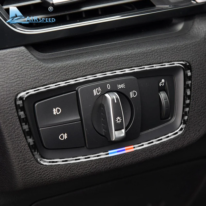 Скорости полета для BMW F48 X1 аксессуары- Реальные углеродного волокна крышка переключателя фар отделка салона наклейки стайлинга автомобилей