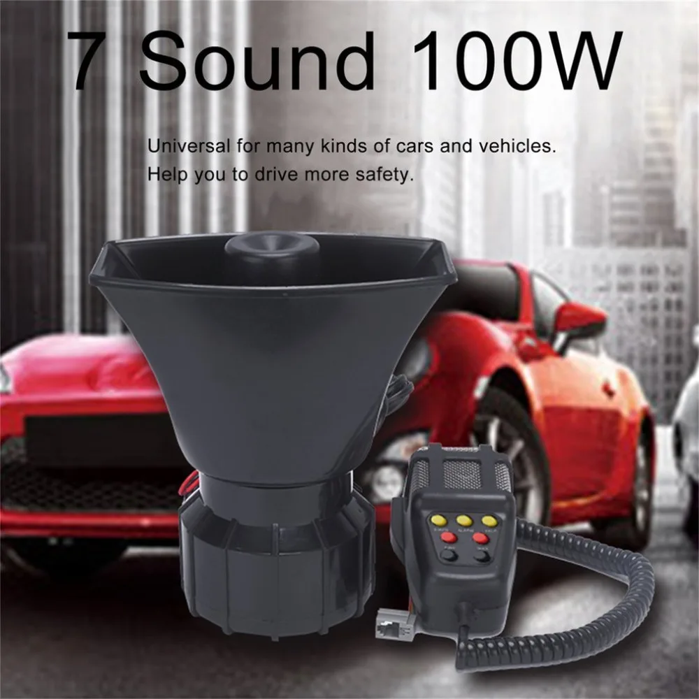 

New 7 Sound 100W loudly Electronic Car Warning Alarm Motorcycle Horn With Microphone Loudspeaker Police Fire Alarm PA Speaker