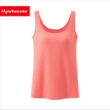 Hyweacvar Summer Women Tanks Camisole Fitness A T Shirt Top 100 Cotton Singlet with Bult in