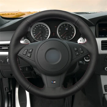

High quality Black Artificial Leather anti-slip customized car steering wheel cover For BMW E60 E63 E64 Cabrio M6 2005-2010