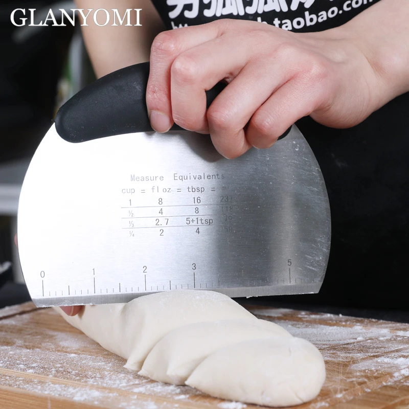  1pc Stainless Steel Dough Cutter Scraper Spatula Bread Knife Pastry Cutter with Measurement Baking 