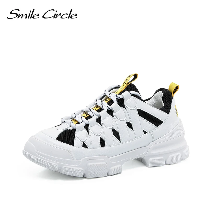 

Smile Circle Women sneakers platform casual shoes 2018 Autumn Fashion Lace-up mixed colors chunky sneakers ladies shoes
