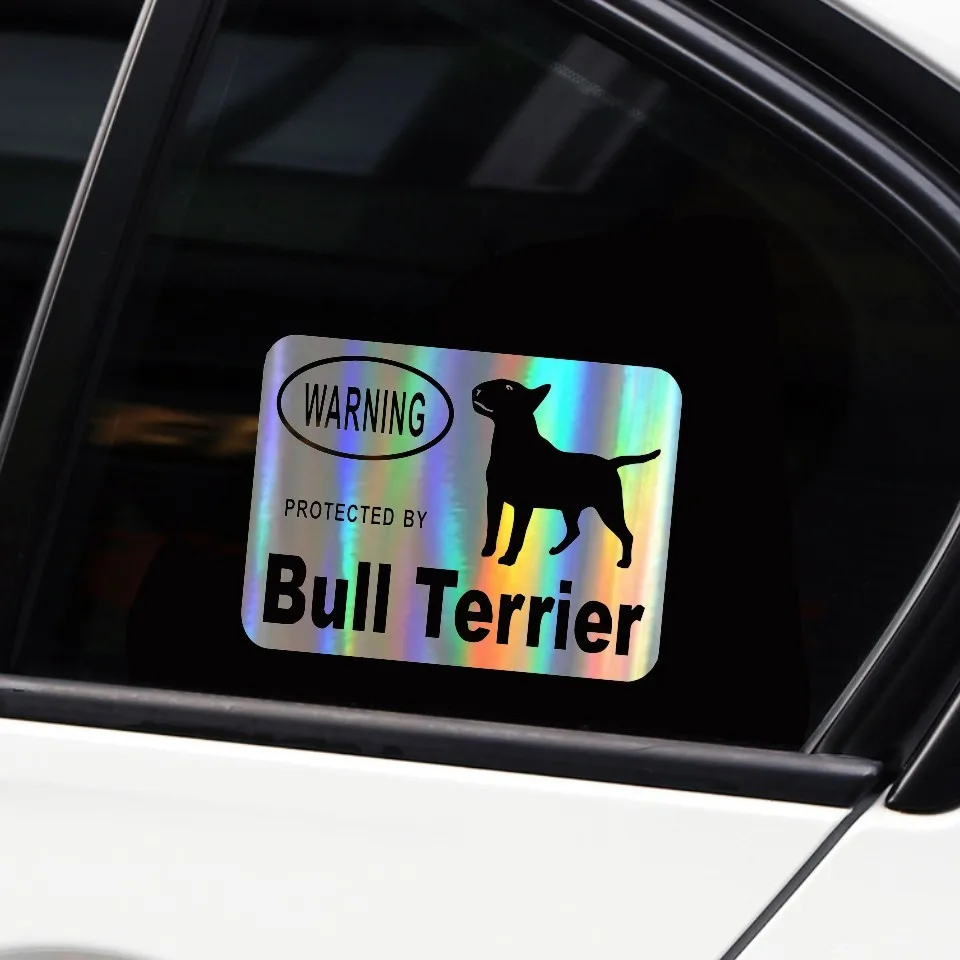 Creative Fashion Protected By Bull Terrier Protected Animal Car Tail Car Stickers Black Silver Laser Vinyl Sticker 13 (10)