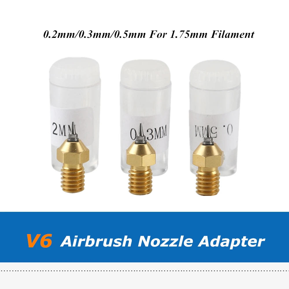 3pcs/lot 0.2mm 0.3mm 0.5mm 3D Printing Airbrush Nozzle Adapter Set For E3D V6 Hotend 1.75mm Filament 3D Printer Parts