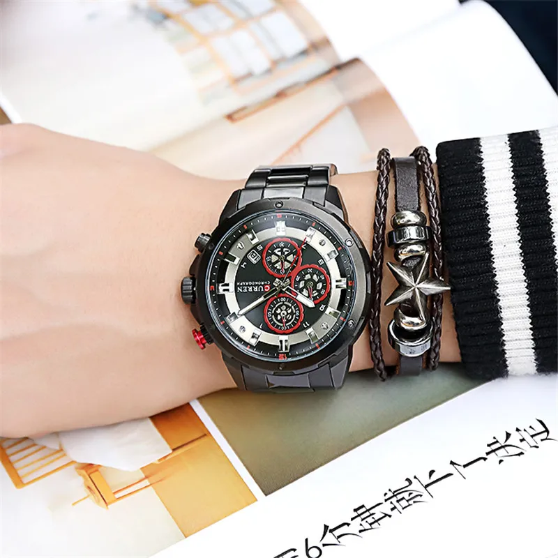 Curren Мужские часы водонепроницаемые Хронограф Спортивные Военные мужские часы лучший бренд роскошные стальные мужские наручные часы Relogio Masculino 8323