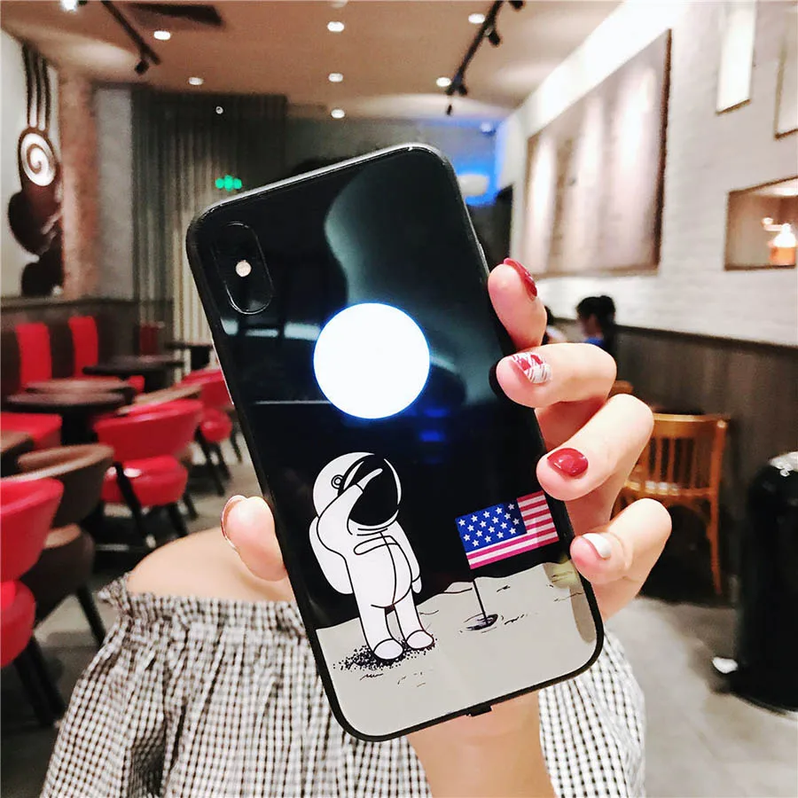Smart Glowing Case for iPhone X 6S 7 8 Plus Lighting Mirror Glass Back Cover Mobile Phone Protective Case for iPhone 6 7 8 Funda (8)