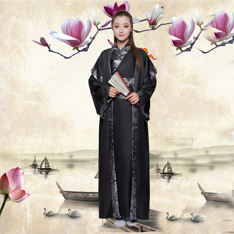Мужские черные Hanfu Китайский национальный танец костюм Хана династии