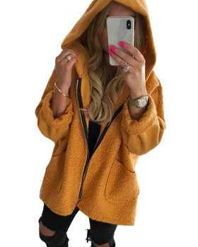 

Hitmebox New Autumn Witer Women Faux Fur Soft Fleece Coat Jacket Female Long Sleeve Fuzzy Fashion Zip Open Stitch Hooded Outwear