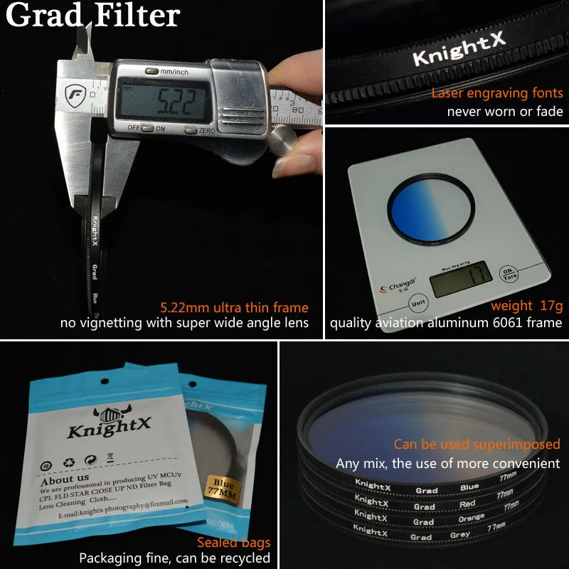 Цветной фильтр KnightX 24 49 мм 52 55 58 67 77 градиентный nd для объектива nikon canon sony eos фото dlsr