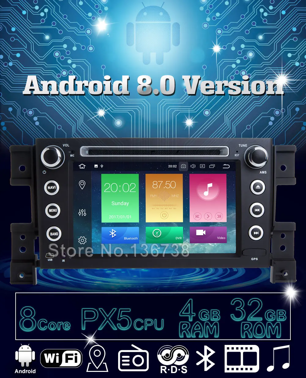 Cheap 7 Inch Octa Core CPU 4GB RAM Android 8.0 Car DVD Player For SUZUKI GRAND VITARA 2005-2012 Car Radio Stereo GPS Multimedia 3